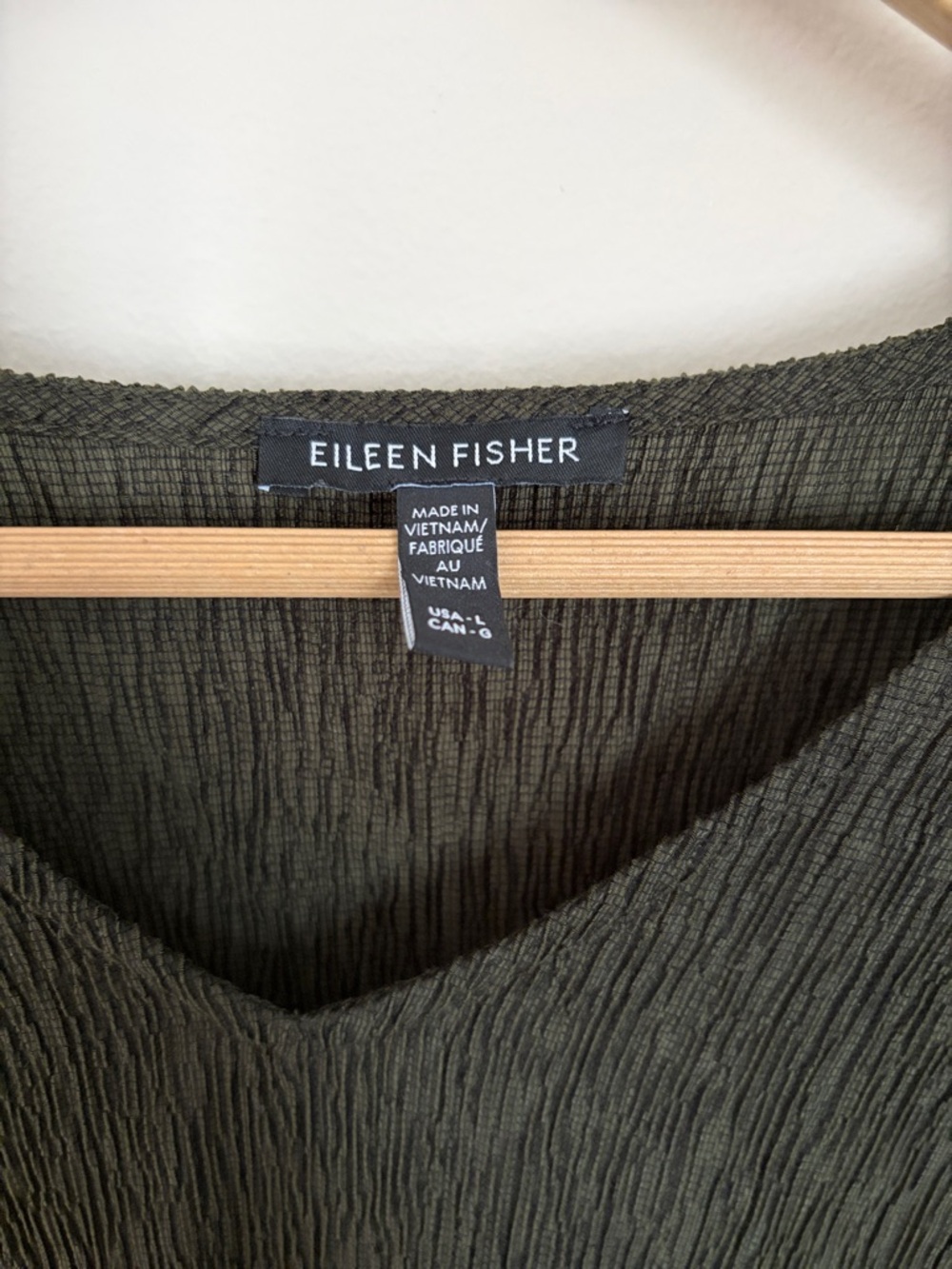 Eileen Fisher Olive Textured crinkle V-Neck Tunic - Picture 2 of 4